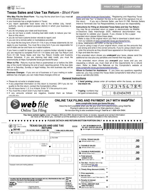 Form 01-117  Printable Pdf