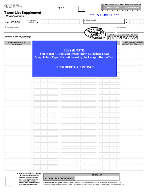 Form 01-116-B  Printable Pdf