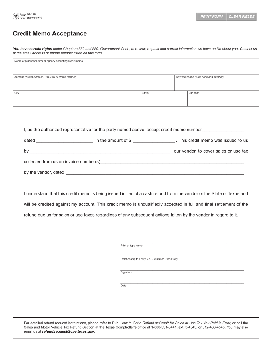 Form 01-136 - Fill Out, Sign Online and Download Fillable PDF, Texas ...