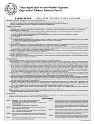 Form AP-175 Texas Application for Non-retailer Cigarette, Cigar and/or Tobacco Products Permit - Texas
