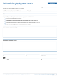 Document preview: Form 50-215 Petition Challenging Appraisal Records - Texas