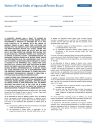 Document preview: Form 50-222 Notice of Final Order of Appraisal Review Board - Texas