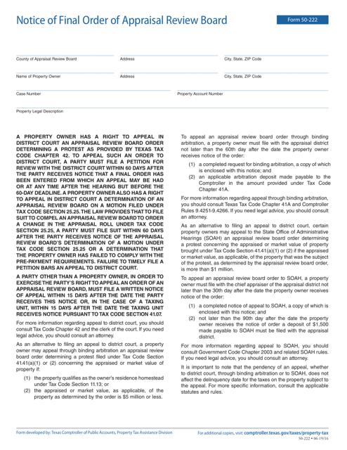 Form 50-222  Printable Pdf