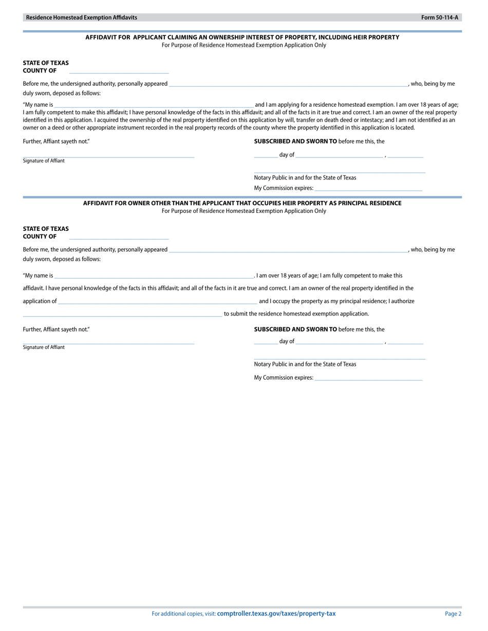Form 50114A Download Fillable PDF or Fill Online Residence Homestead