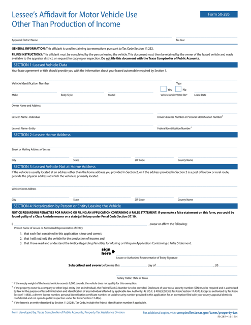 Form 50-285  Printable Pdf