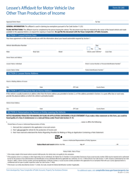 Form 50-285 Lessee&#039;s Affidavit for Motor Vehicle Use Other Than Production of Income - Texas