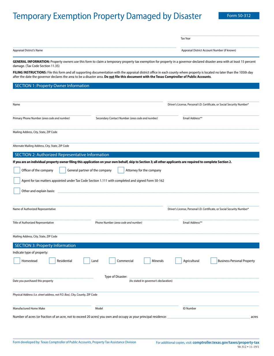 Form 50-312 Download Fillable PDF or Fill Online Temporary Exemption ...