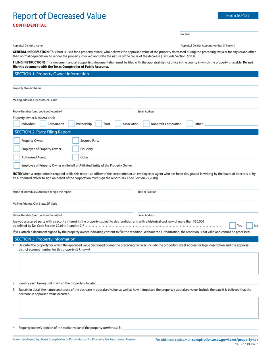 Form 50-127 Report of Decreased Value - Texas, Page 1