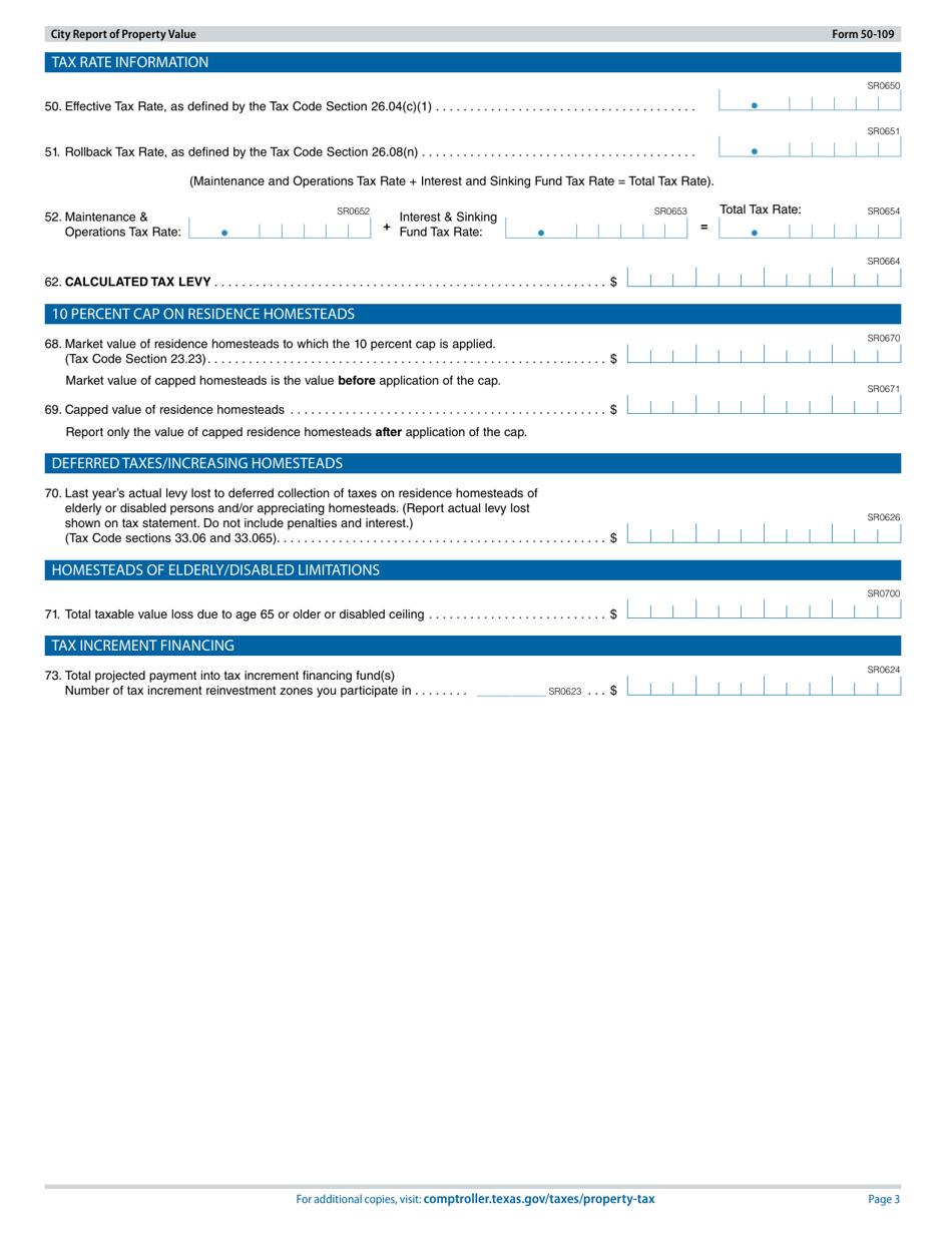 Form 50-109 City Report of Property Value - Texas, Page 3