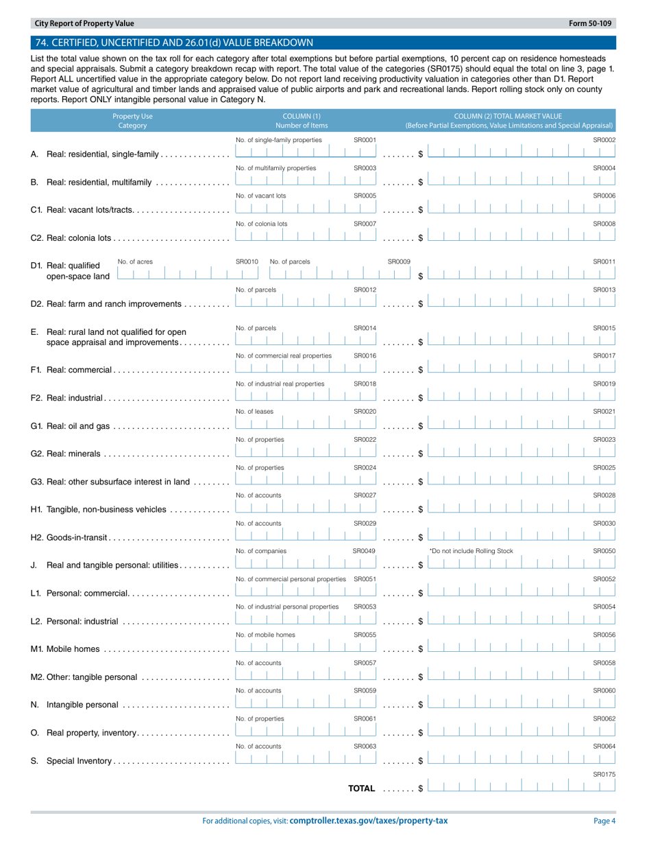 Form 50-109 City Report of Property Value - Texas, Page 4