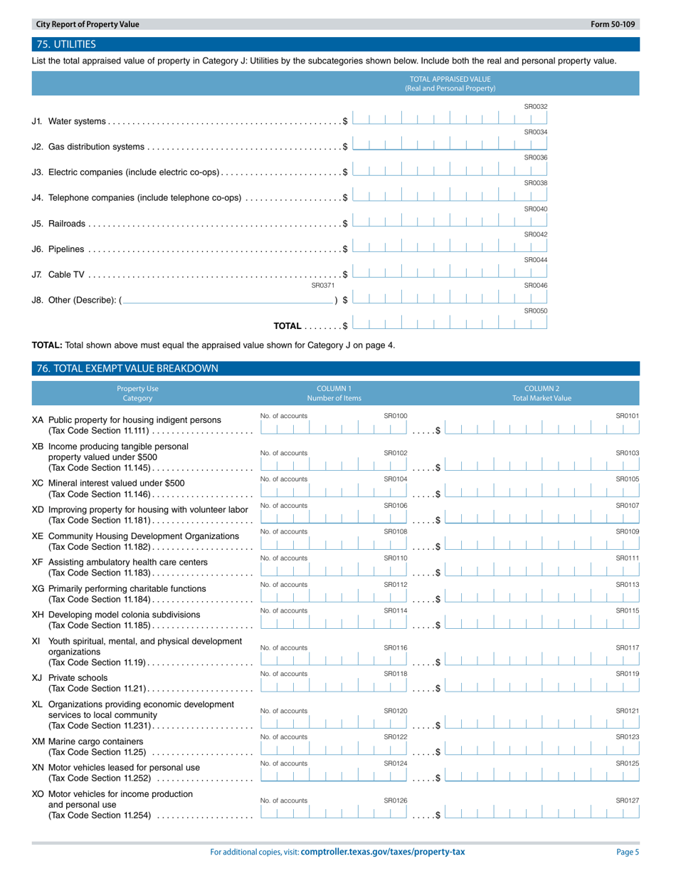 Form 50-109 City Report of Property Value - Texas, Page 5