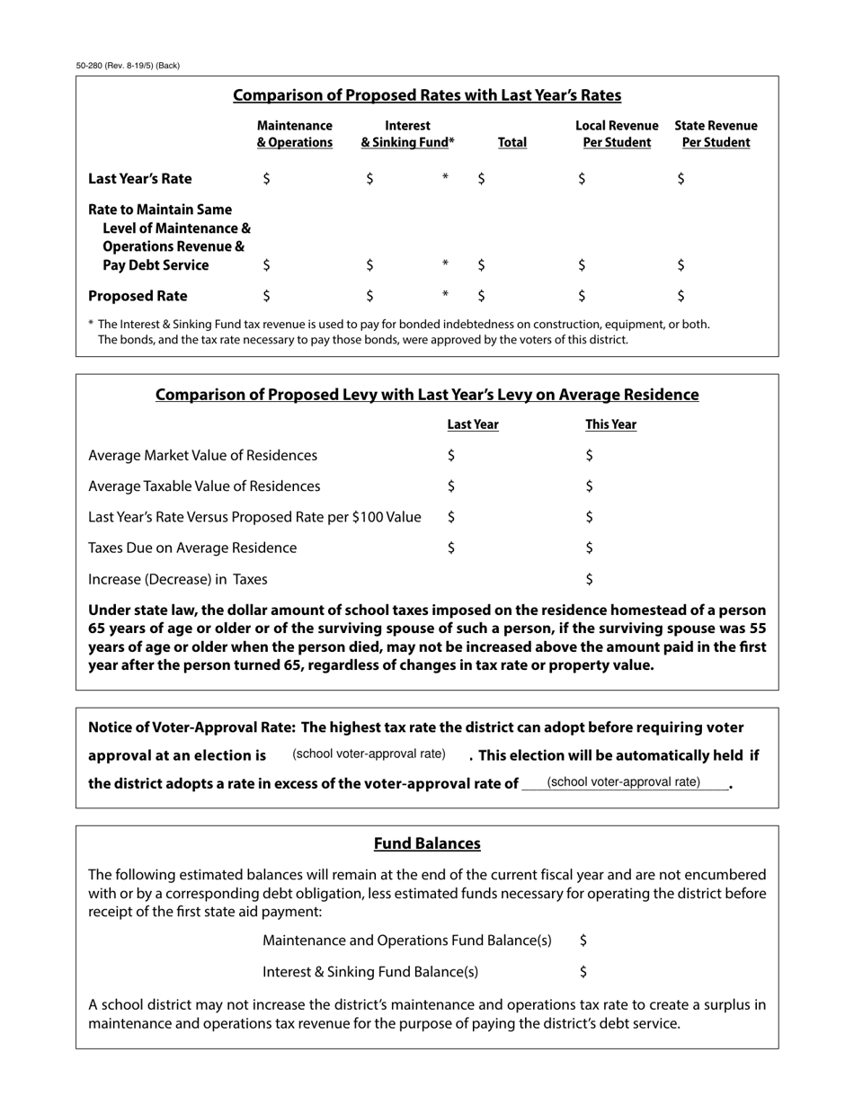 Form 50-280 Notice of Public Meeting to Discuss Budget and Proposed Tax Rate - Texas, Page 2