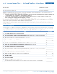 Document preview: Form 50-858 Sample Water District Rollback Tax Rate Worksheet - Texas