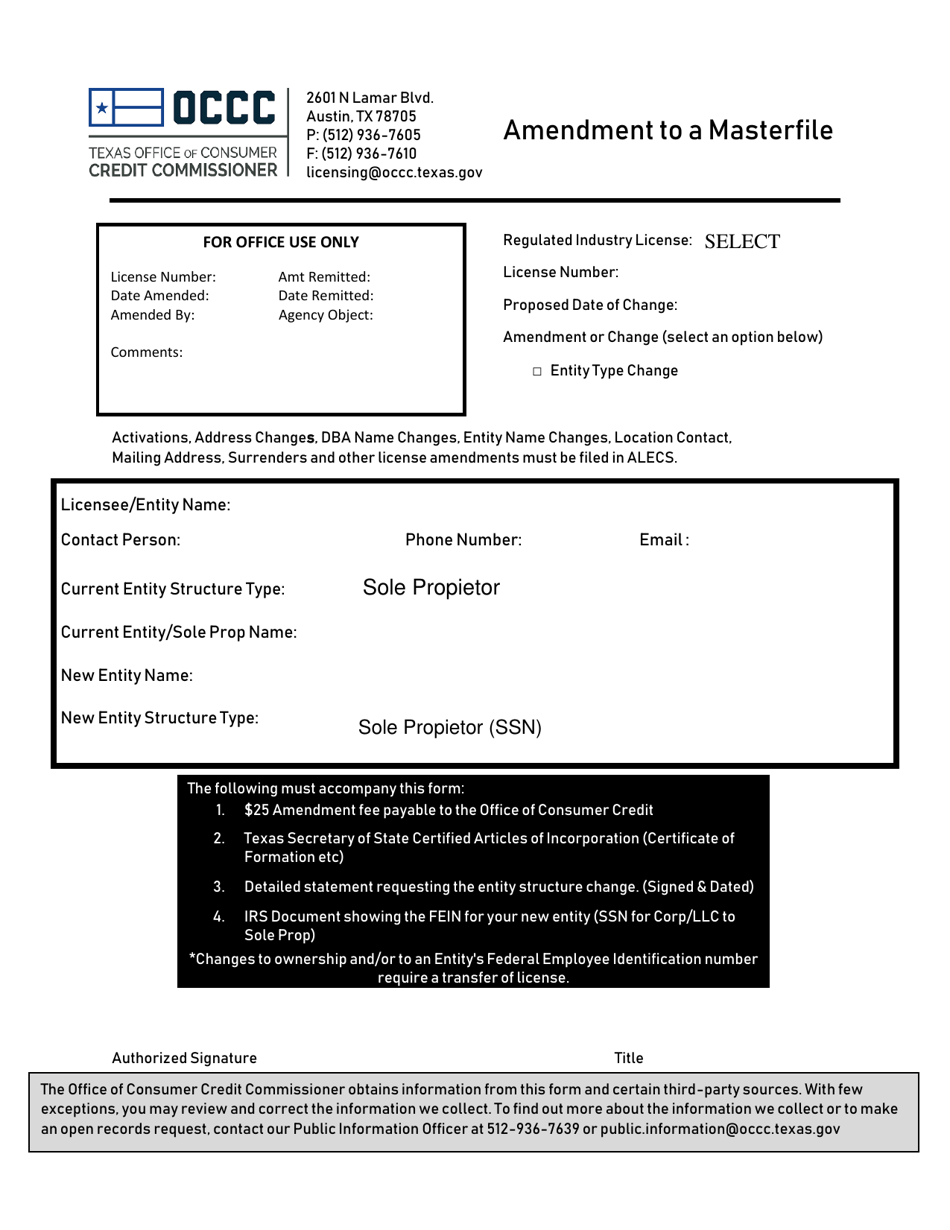 Texas Amendment To A Masterfile Fill Out Sign Online And Download Pdf Templateroller