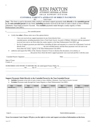 Form 1A007E Custodial Parent&#039;s Affidavit of Direct Payments - Texas, Page 2