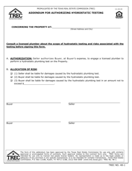 Document preview: TREC Form 48-1 Addendum for Authorizing Hydrostatic Testing - Texas