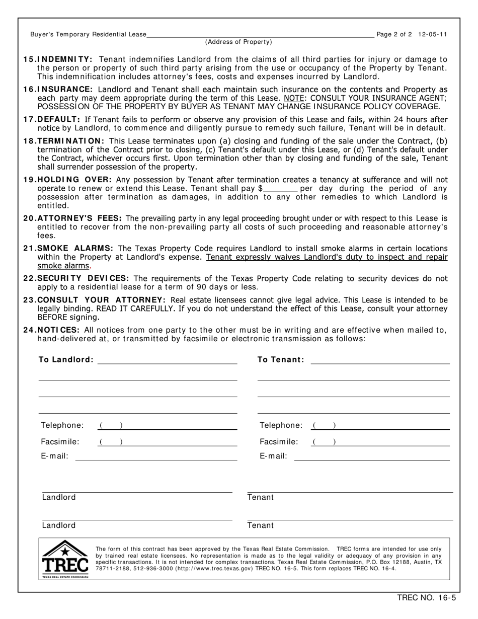 TREC Form 16-5 - Fill Out, Sign Online and Download Fillable PDF, Texas ...