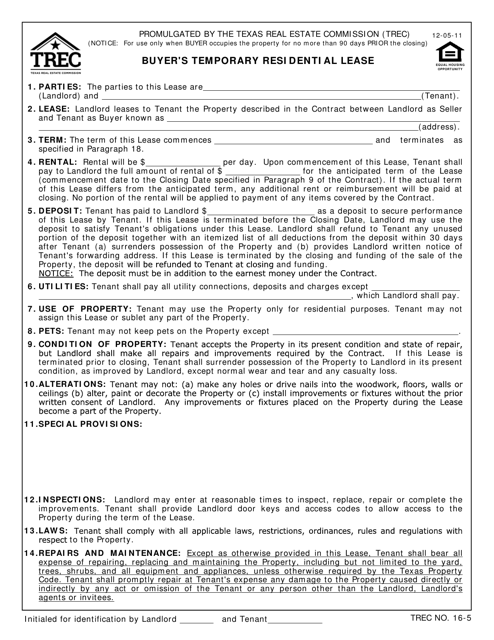 TREC Form 16-5  Printable Pdf