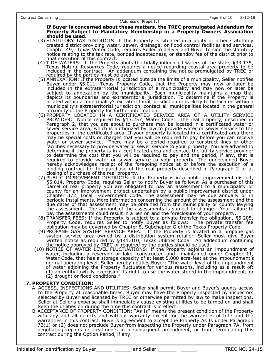 TREC Form 24-15 New Home Contract (Completed Construction) - Texas, Page 3