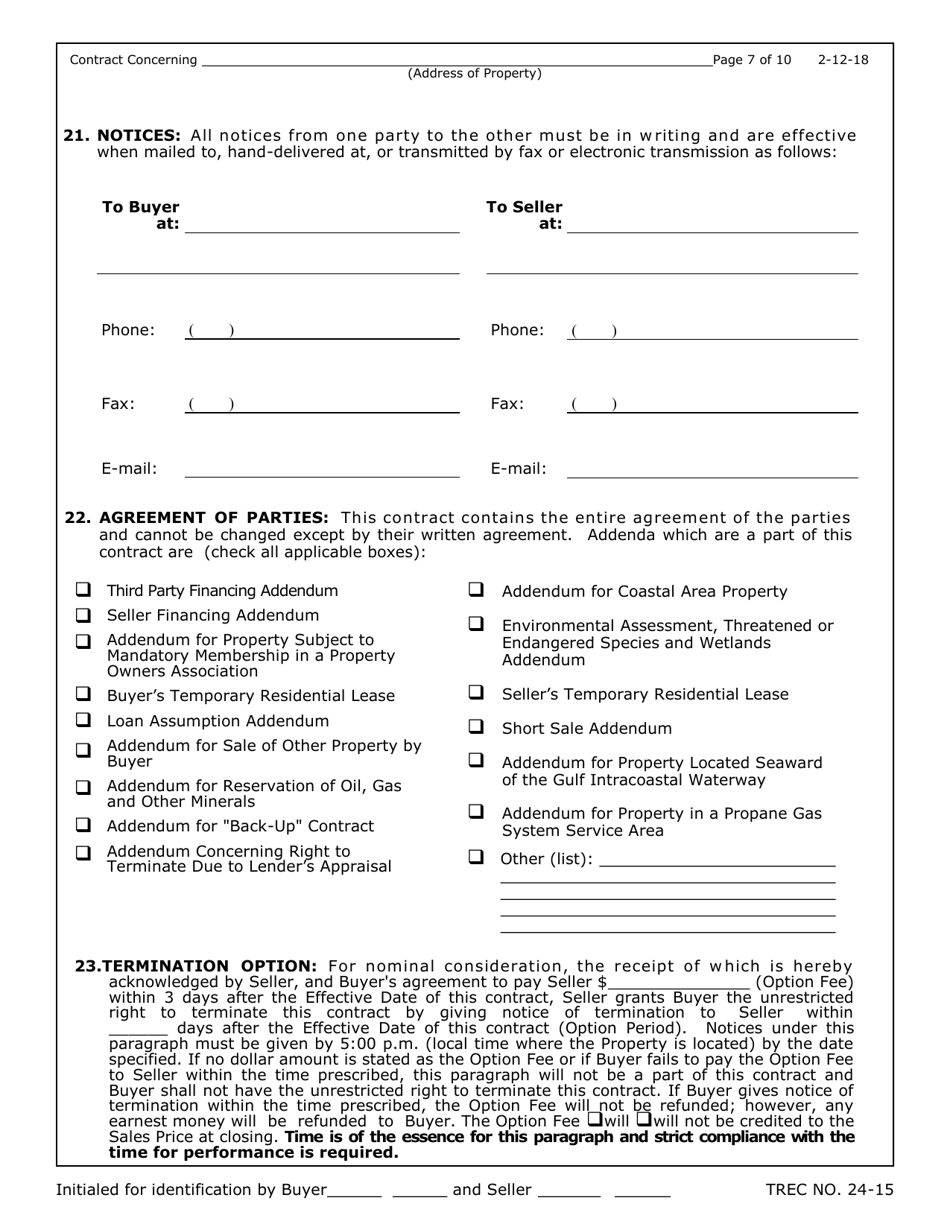 TREC Form 24-15 - Fill Out, Sign Online and Download Fillable PDF ...