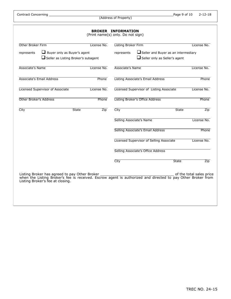 TREC Form 24-15 New Home Contract (Completed Construction) - Texas, Page 9