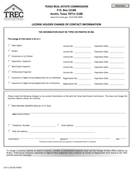 Form LCCI-1 License Holder Change of Contact Information - Texas
