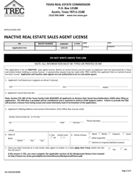 Form ISL-9 Application for Inactive Real Estate Sales Agent License - Texas, Page 2