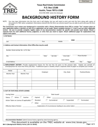 Form BH-3 Background History Form - Texas