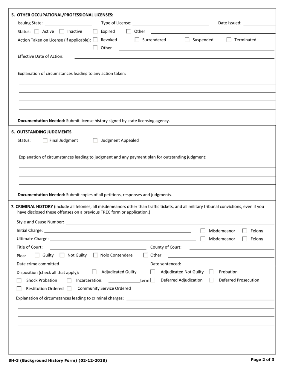 Form BH-3 - Fill Out, Sign Online and Download Fillable PDF, Texas ...