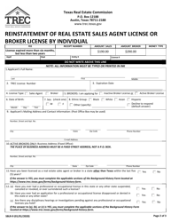 Form SBLR-9 Reinstatement of Real Estate Sales Agent License or Broker License by Individual - Texas, Page 2