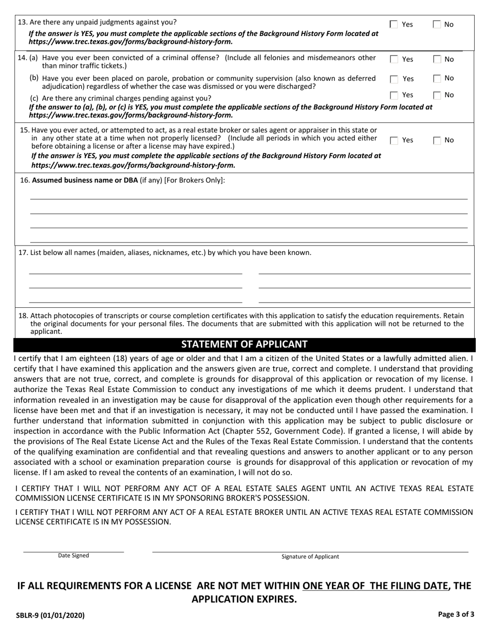 Form SBLR9 Download Fillable PDF or Fill Online Reinstatement of Real