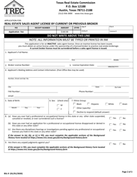 Form BSL-9 Application for: Real Estate Sales Agent License by Current or Previous Broker - Texas, Page 2