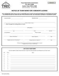 Form TN-0 Notice of Team Name for a Broker's License - Texas