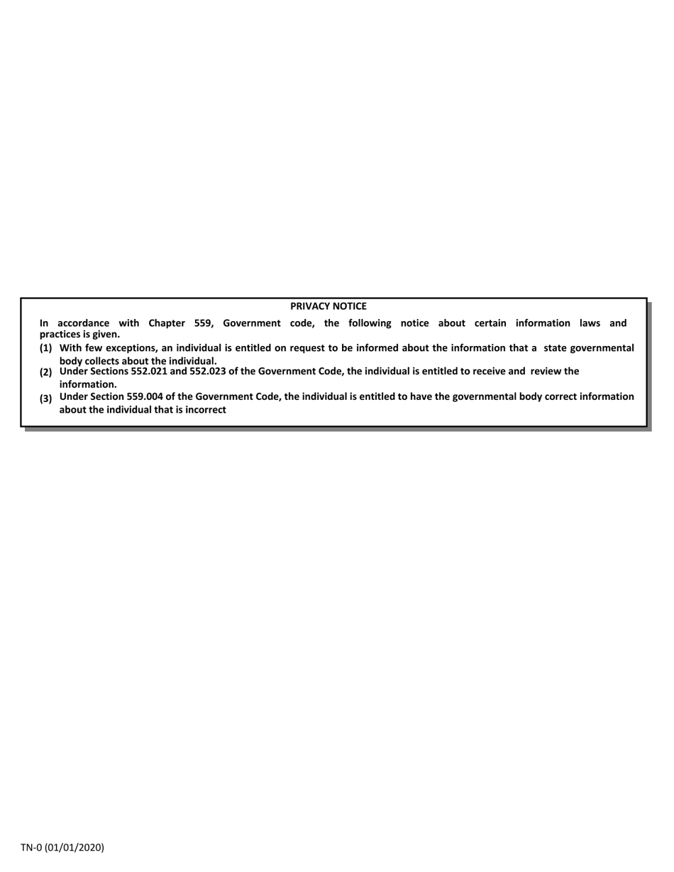 Form TN-0 Notice of Team Name for a Brokers License - Texas, Page 2