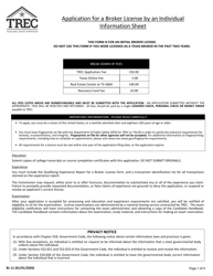Document preview: Form BL-11 Application for: Real Estate Broker License by an Individual - Texas