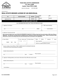 Form BL-11 Application for: Real Estate Broker License by an Individual - Texas, Page 2