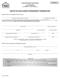 Form TS-3 Notice of Sales Agent Sponsorship Termination - Texas