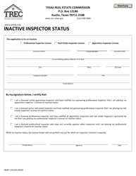 Form IINSP-1 Application for Inactive Inspector Status - Texas