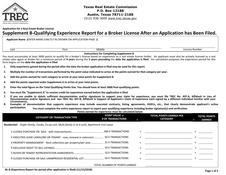 Texas Qualifying Experience Report For A Broker License After An ...