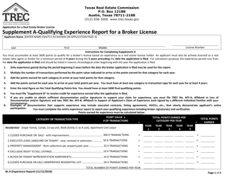 Supplement A Qualifying Experience Report for a Broker License - Texas