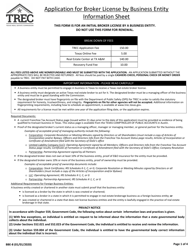 Form BBE-8 Application for Real Estate Broker License by a Business Entity - Texas