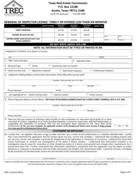 Form INRF-3 Renewal of Inspector License -timely or Expired Less Than Six Months - Texas, Page 2