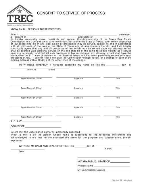 TREC Form TSR7-0 Timeshare Consent to Service of Process - Texas