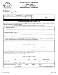 Form REIA-7 Application for Real Estate Inspector License Application - Texas, Page 2