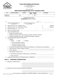 Document preview: TREC Form TSR3-4 Application for: Abbreviated Registration of a Timeshare Plan - Texas