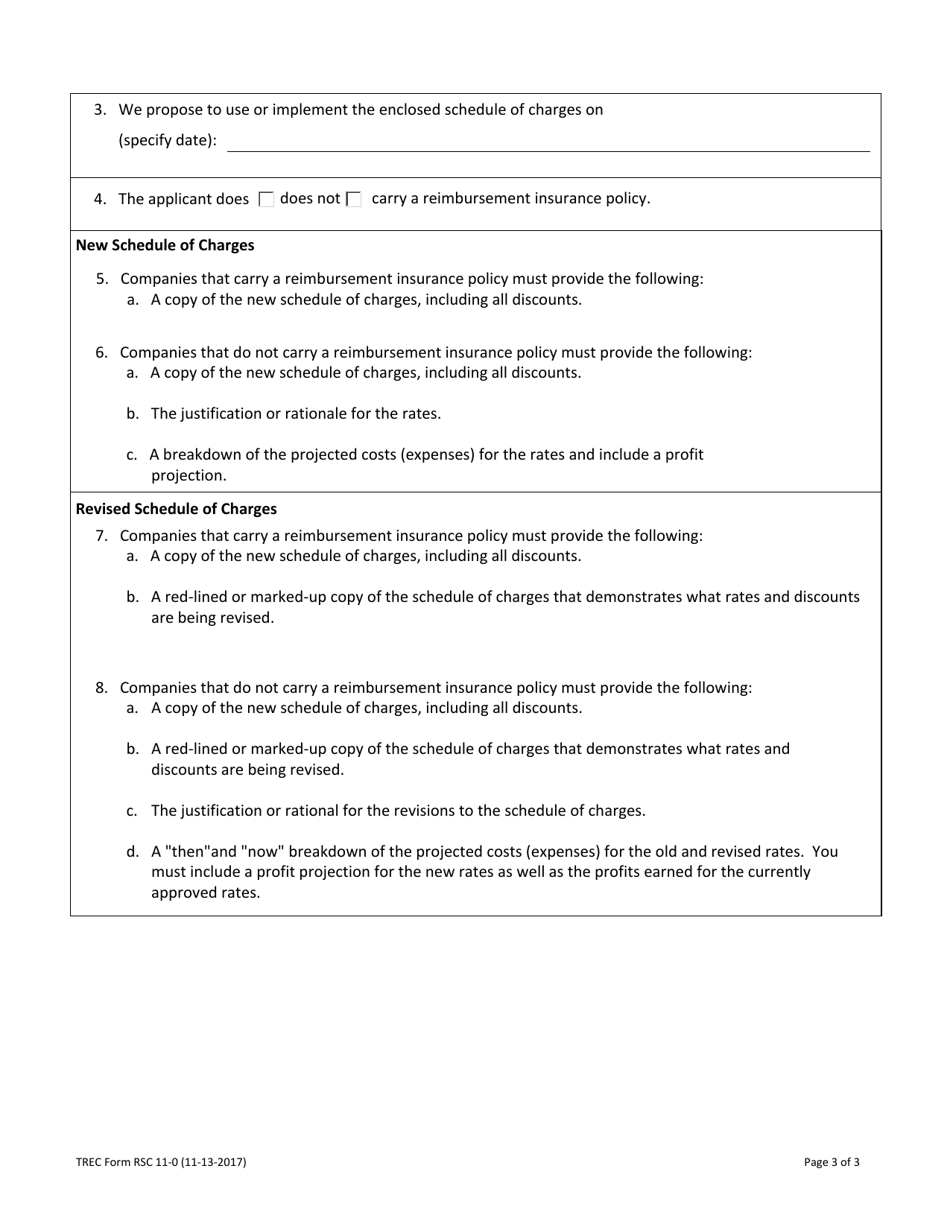 TREC Form RSC11-0 Application to Approve / File Schedule of Charges - Texas, Page 3