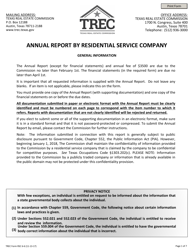 Document preview: TREC Form RSC6-6 Annual Report by Residential Service Company - Texas
