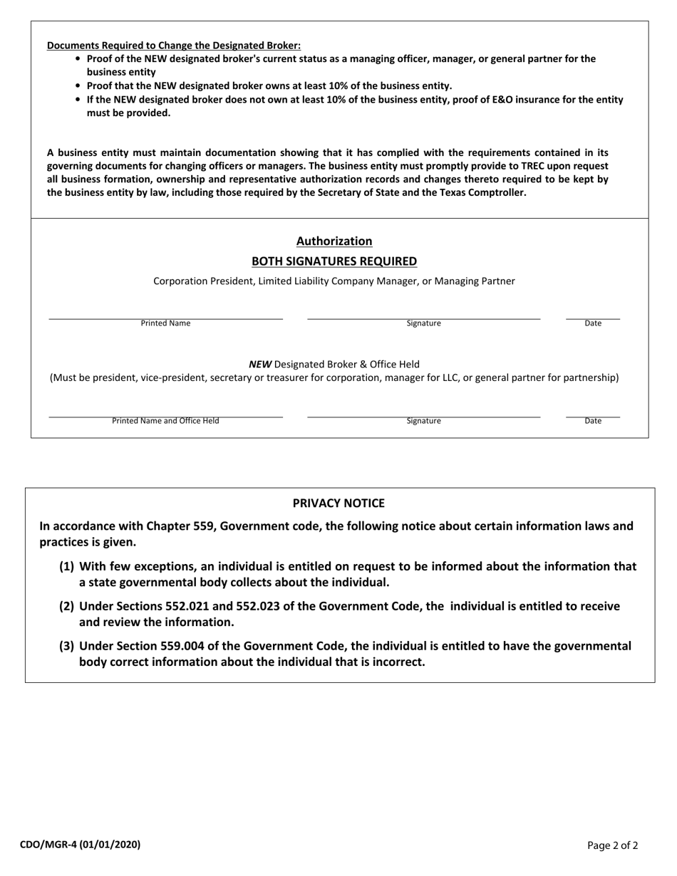 Form CDO/MGR4 Download Fillable PDF or Fill Online Change of