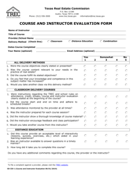 Form ED CIE-1 Course and Instructor Evaluation Form - Texas