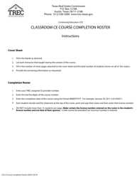 Form CCR-2 Classroom Ce Course Completion Roster - Texas